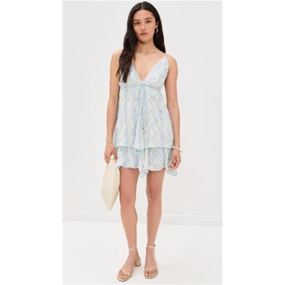 Sabina Musayev Bessie Mini Dress Aqua Chiffon Embroidered Coquette Girl Feminine - Picture 5 of 6